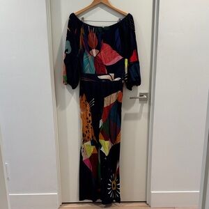 Anthropologie Navy Maxi Dress with Multicolor Abstract Floral Print